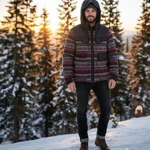 Moncler Tenzam Fairisle Print Hood Cargo Pockets Wool Down Jacket Coat Sz 3 - L